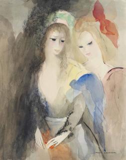 Marie Laurencin - Deux jeunes filles, mantille et noeud rouge