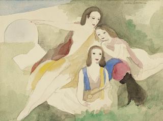 Marie Laurencin - Jeune femme et jeunes filles au chien noir, près d\'un pont