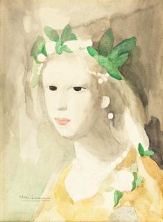 Marie Laurencin - Jeune fille à la couronne de fleurs, de perles et de feuilles