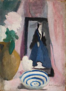Marie Laurencin - Nature morte sur une table: bouquet, coupe et petit portrait