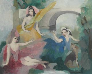 Marie Laurencin - Trois jeunes filles devant un pont