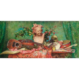 Marie-Louise-Catherine Breslau - Nature Morte Aux Instruments De Musique Et Buste De Carpeaux