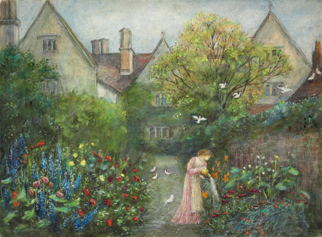 Marie Stillman - A lady in the garden at Kelmscott Manor, Gloucestershire