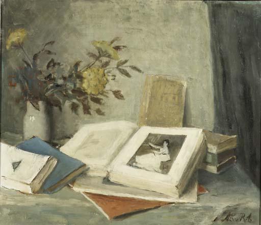 Marie Van Regteren Altena - A still life with flowers and illustrated books