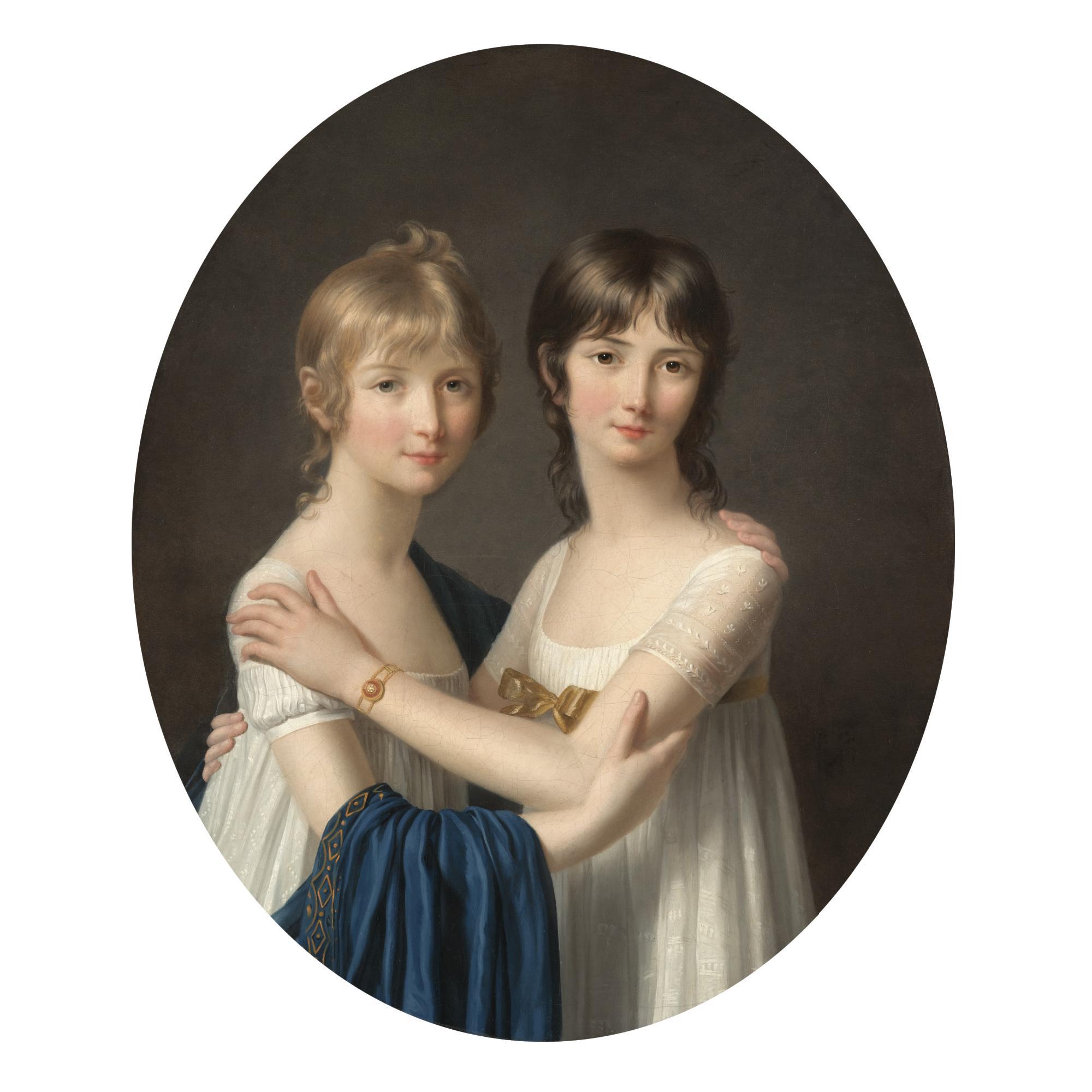 Marie-Victoire Lemoine - Portrait Of Two Sisters, Half Length, Wearing White Dresses