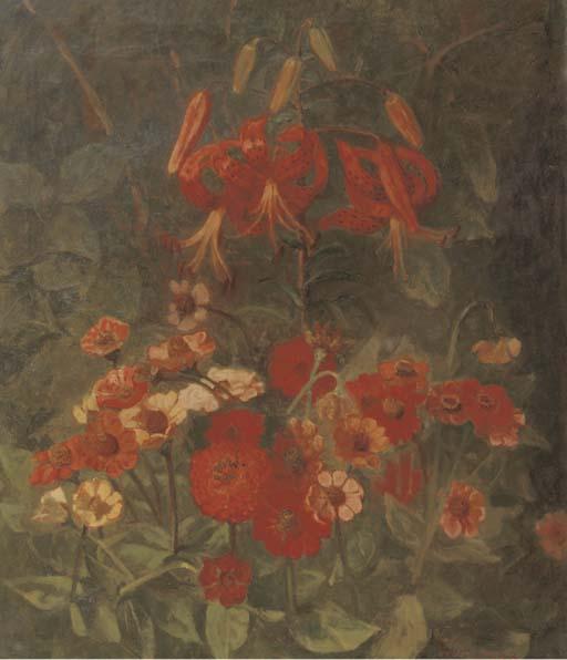 Marie Wandscheer - Lelies en zinnias