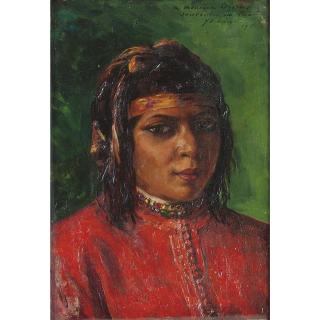 Marie- Yvonne Laur - Portrait De Marocainemarie-Yvonne Laur Called Yo Laur; Portrait Of A Moroccan Woman ; Signed, Dedicated And Dated Lower Right A Mr Bréthès, Souvenir De Casa 1921; Oil On Panel