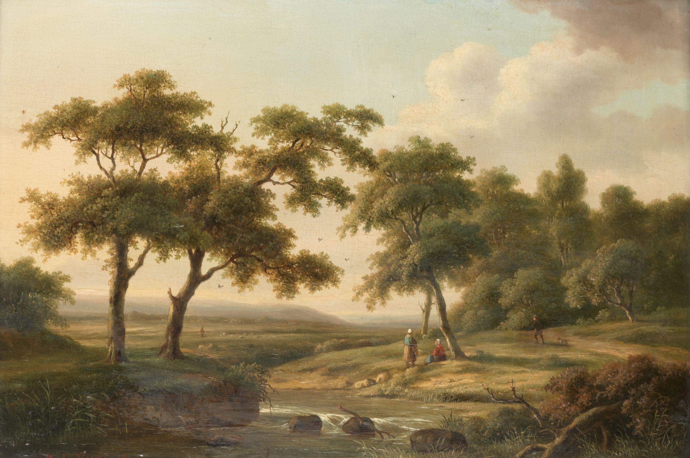 Marinus Adrianus II Koekkoek - Figures resting by a river