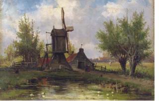 Marinus Adrianus Koekkoek I - Windmill In A Dutch Landscape