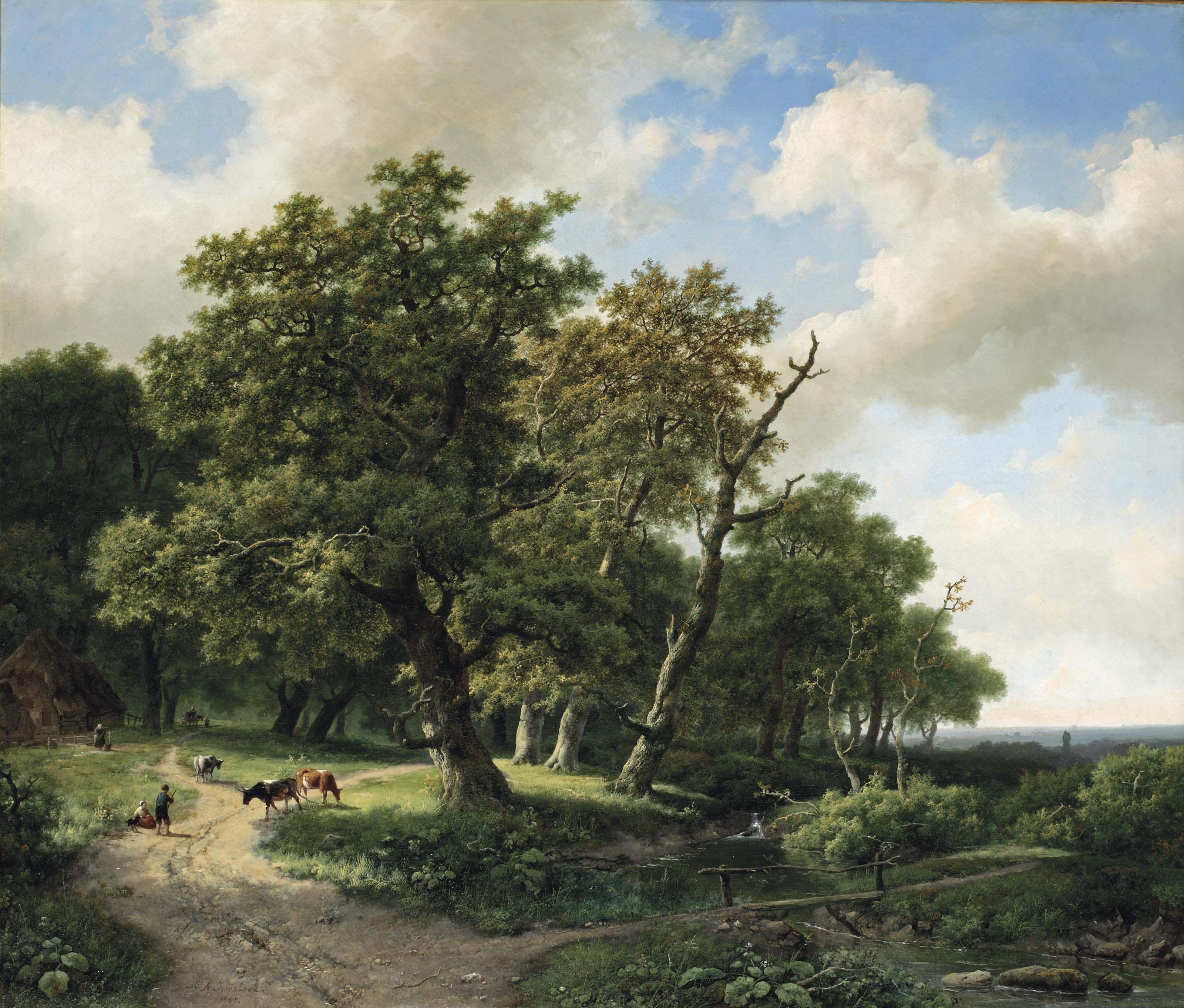 Marinus Adrianus Koekkoek - A quiet day in the forrest with cattle