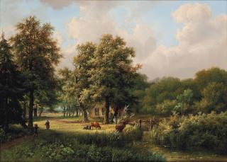 Marinus Adrianus Koekkoek - A Visitor At A Lakeside Farmstead