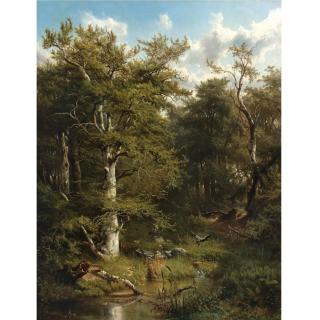 Marinus Adrianus Koekkoek - Dutch An Eagle And His Prey In The Woods