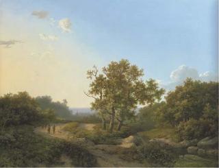 Marinus Adrianus Koekkoek - Travellers in a wooded river landscape