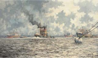 Marinus Johannes de Jongere - A busy Dutch harbour, probably Rotterdam