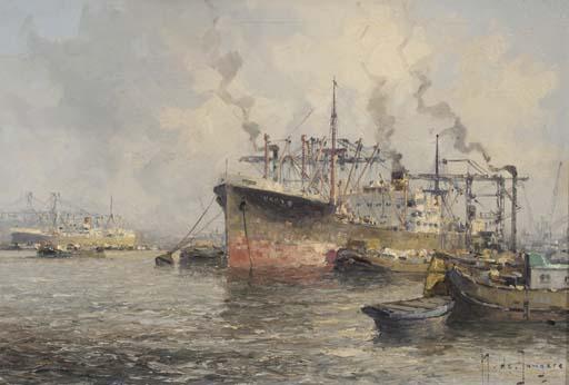 Marinus Johannes Drulman - A cargoship moored in Rotterdam harbour