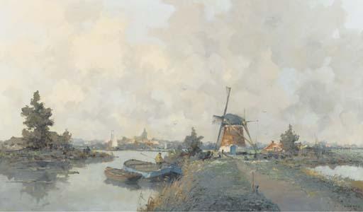 Marinus Johannes Drulman - An extensive polder landscape, a village in the distance