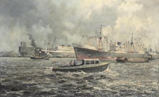 Marinus Johannes Drulman - Cargo ships in Rotterdam harbour