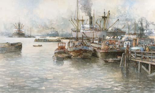 Marinus Johannes Drulman - Cargoships in Rotterdam harbour