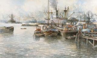 Marinus Johannes Drulman - Cargoships in Rotterdam harbour