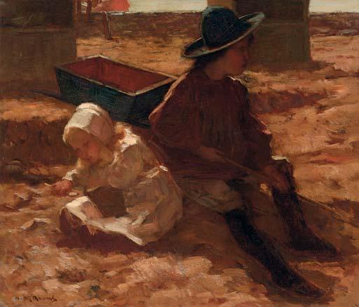Marinus van der Maarel - Children playing on the beach