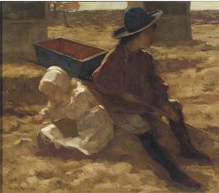 Marinus Van der Maarel - Children playing on the beach