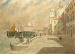 Mario Bettinelli - Scorcio veneziano con con la chiesa di San Giorgio Maggiore sullo sfondo