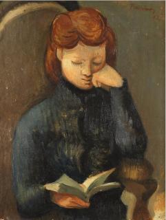 Mario Prassinos - Portrait de jeune fille lisant