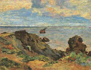 Mario Puccini - Marina livornese con barca a vela (1913 circa)