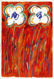 Mario Schifano - Blumen auf Orange