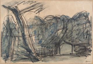 Mario Sironi - Paesaggio con alberi e casa