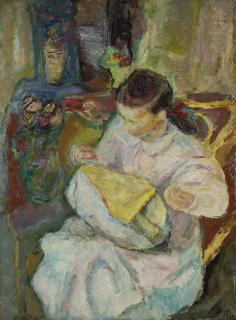 Mario Vellani Marchi - Merlettaia col giubbetto rosa. Burano