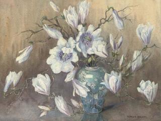 Marion L. Broom - Magnolias In An Oriental Vase