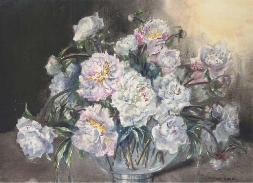 Marion L. Broom - Peonies In A Glass Vase