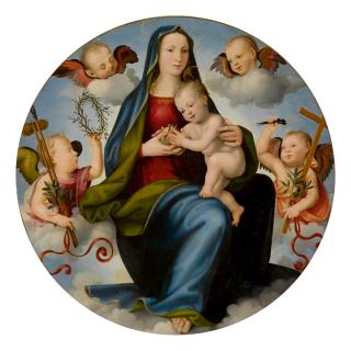 Mariotto Di Biagio Di Bindo Albertinelli - Madonna And Child Enthroned In The Clouds, Surrounded By Two Angels Holding Instruments Of The Passion And Two Cherubim