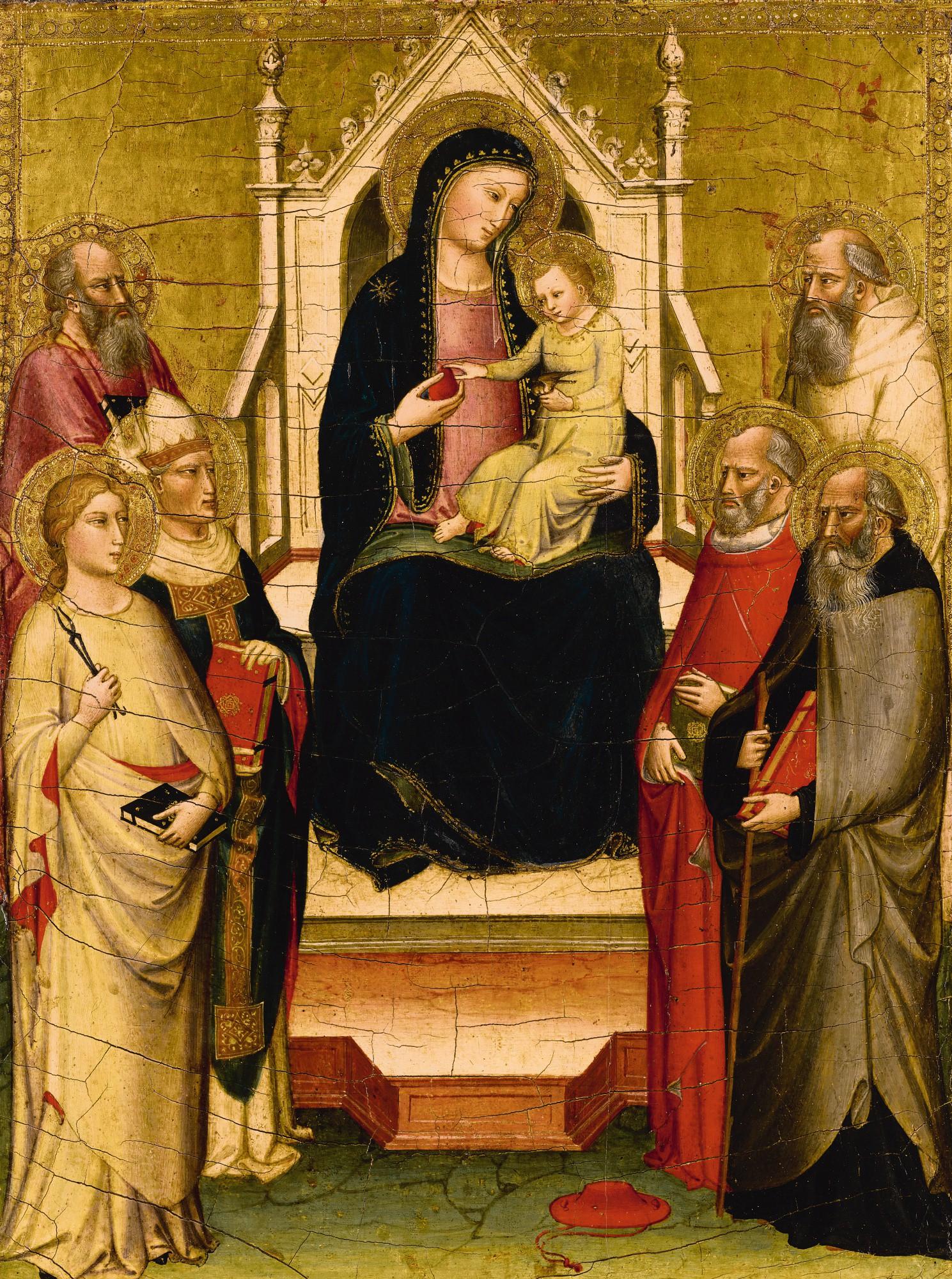 Mariotto Di Nardo - The Madonna And Child Enthroned With Saints Apollonia, Anthony Abbot, Gregory The Great, Jerome, Paul [?], And Benedict