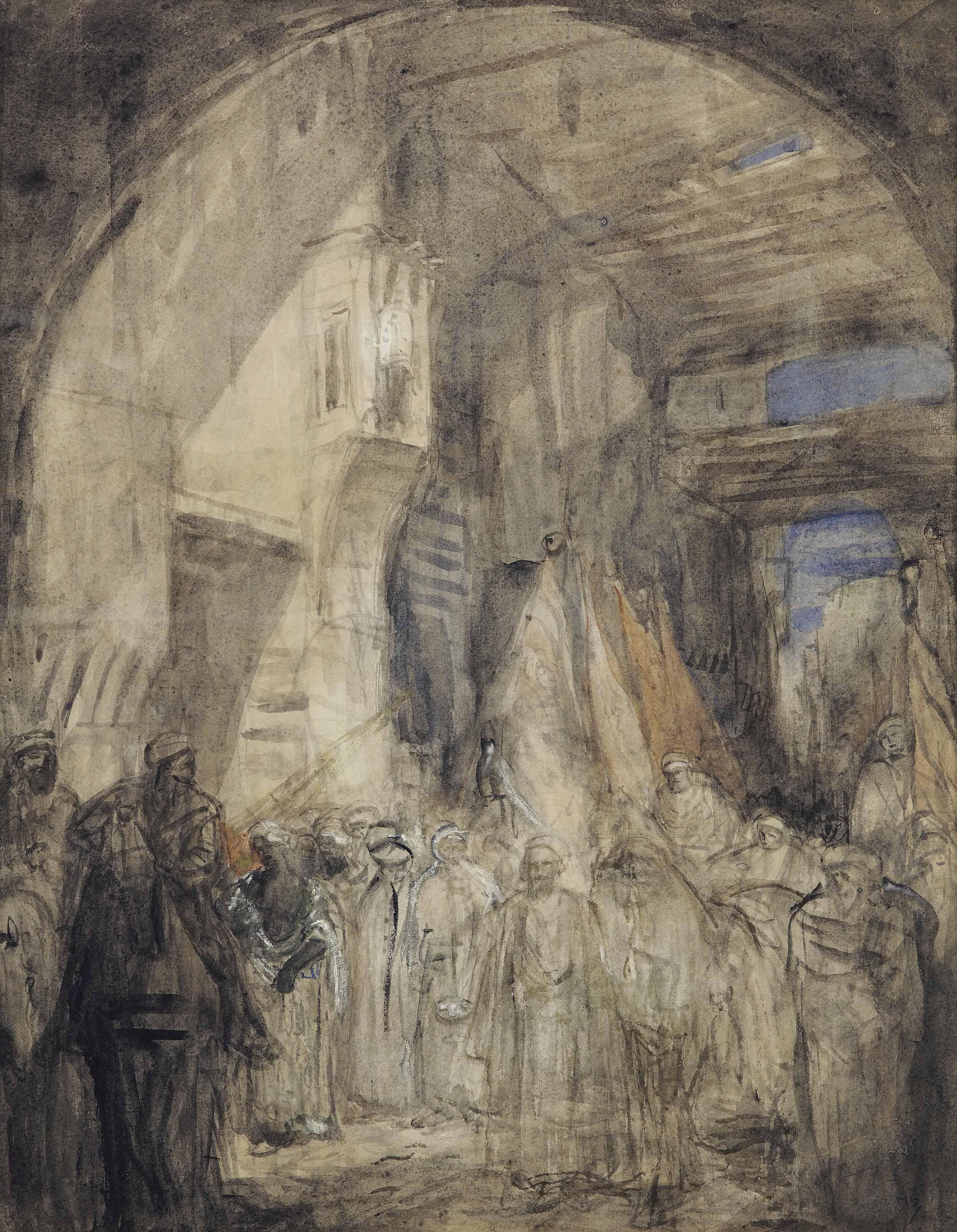 Marius Bauer - A procession (recto); a bazaar (verso)