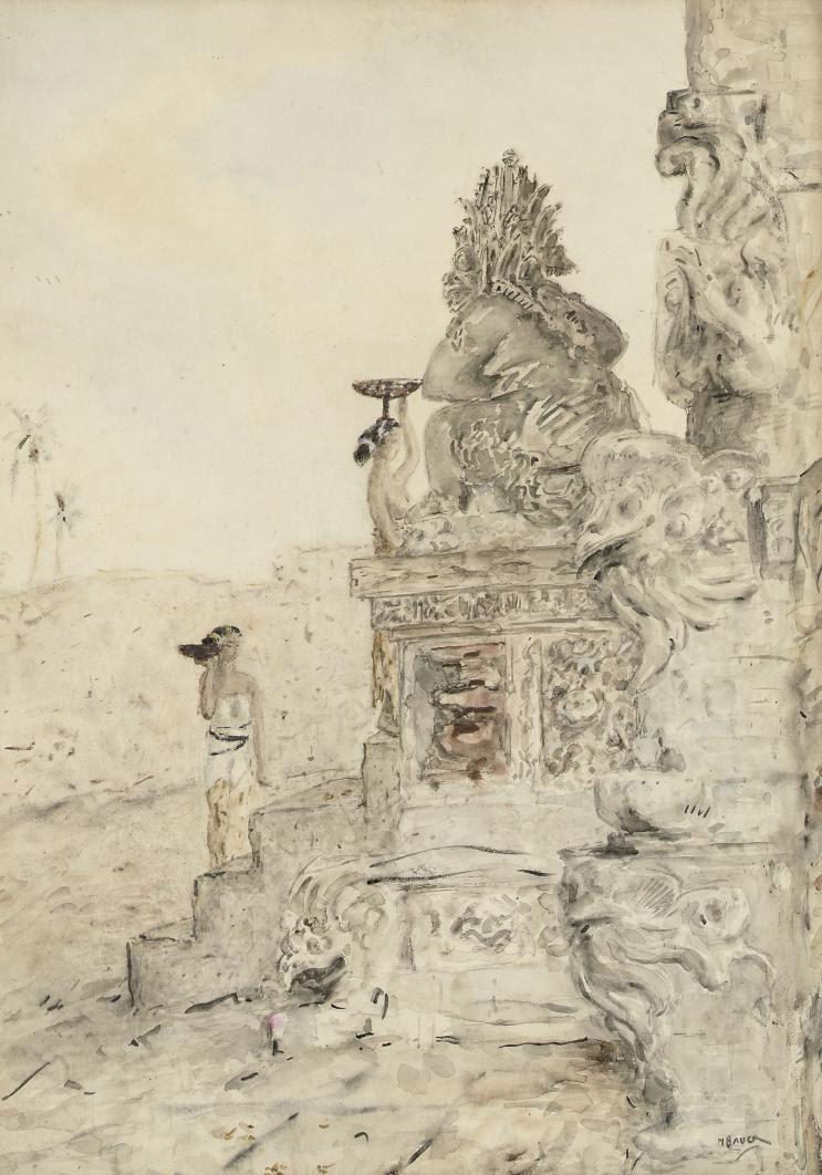 Marius Bauer - Balinese women with offerings at the templegate Bali