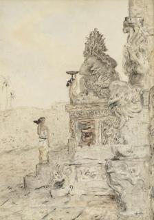 Marius Bauer - Balinese women with offerings at the templegate Bali