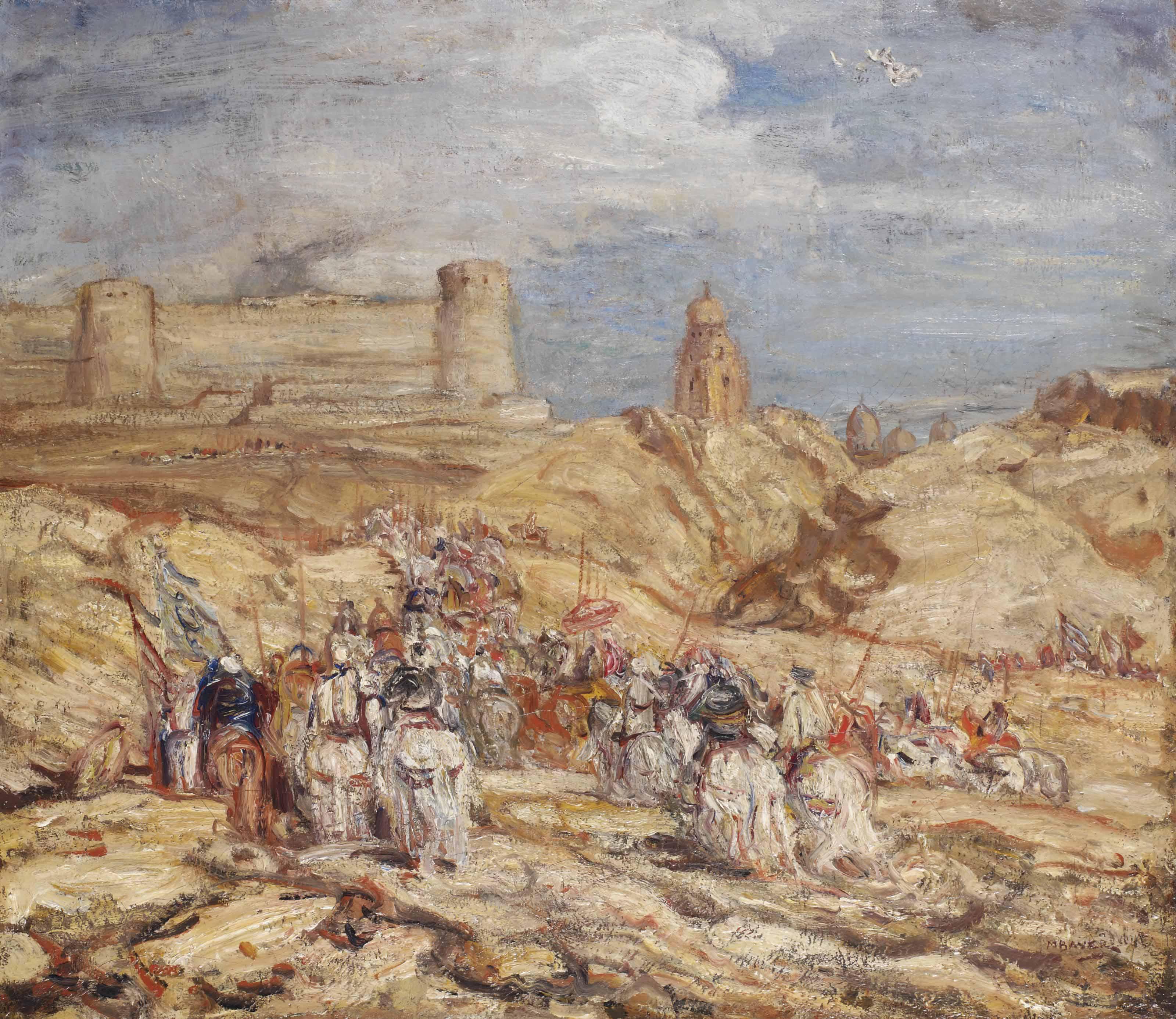 Marius Bauer - Cavaliers: Moorish Cavaliers Approaching A Castle