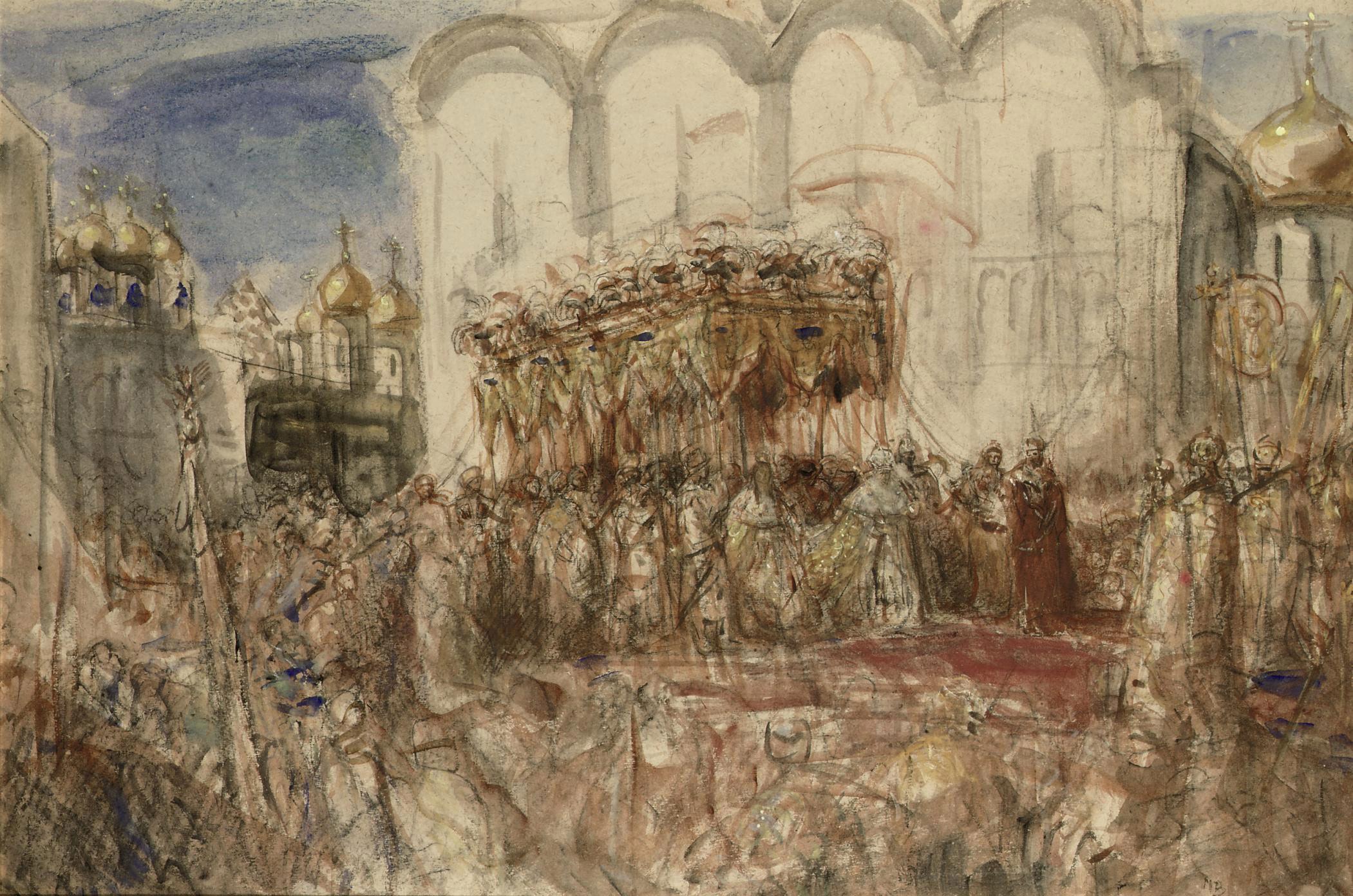 Marius Bauer - Kroning Czaar: czar Nicolaas II after the crowning in 1896, Moskou