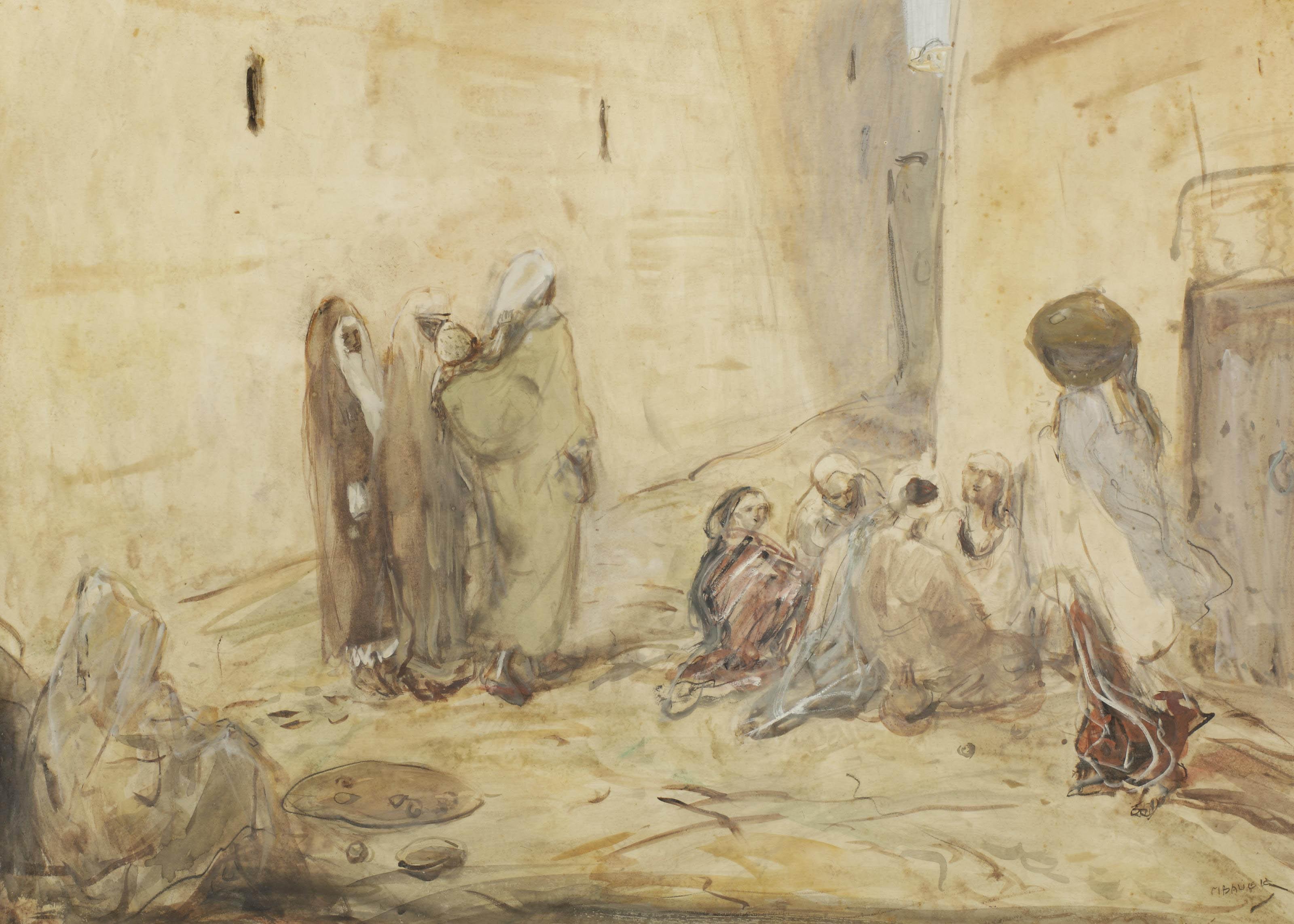 Marius Bauer - Straatje in Stamboul; figures in the streets of Istanbul