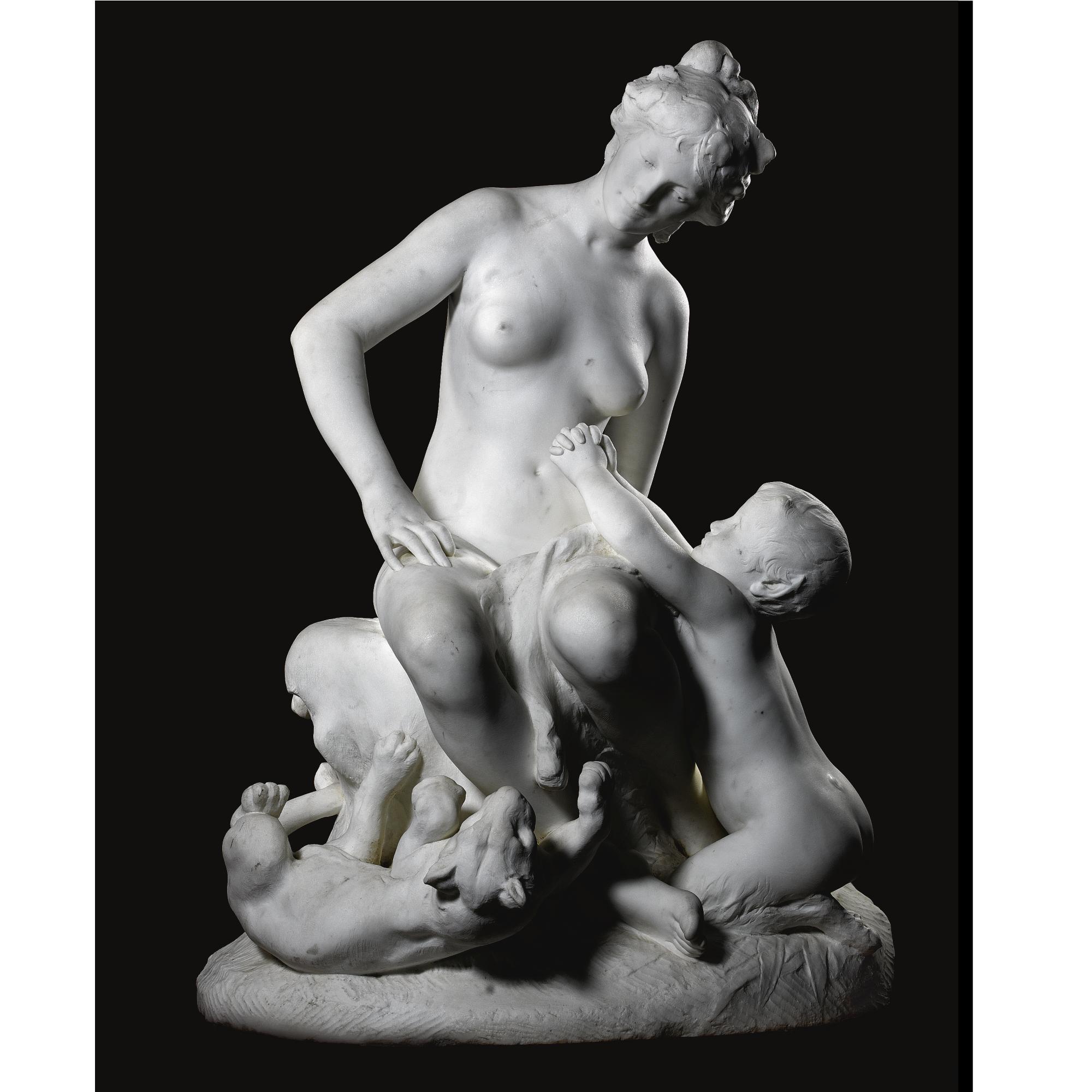 Marius-Jean-Antonin Mercié - French Life Size Bacchante And Young Faun