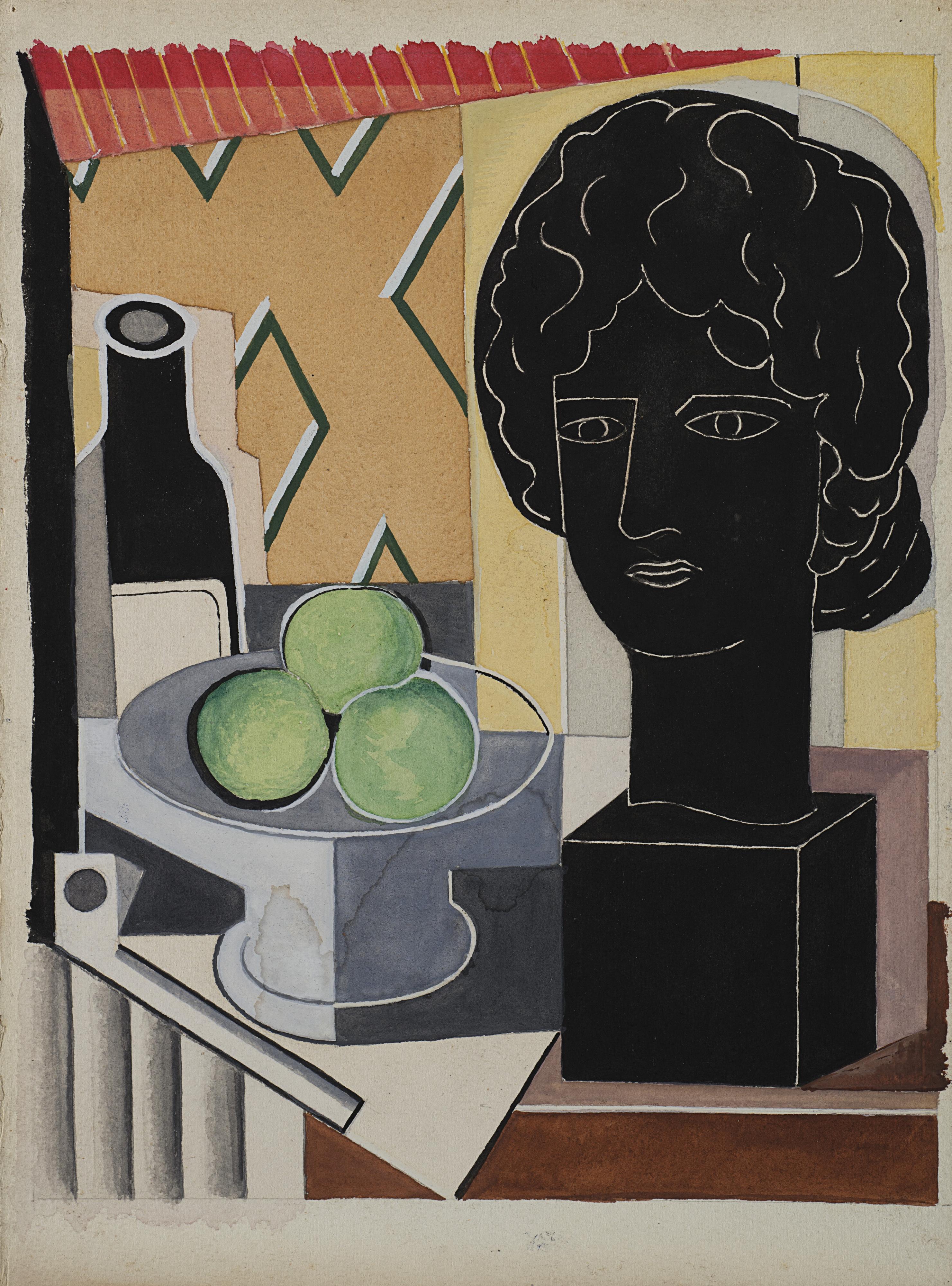 Marius Ledda - Composizione con frutta, scultura e bottiglia