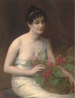 Marius Vasselon - A young beauty tending to summer blooms
