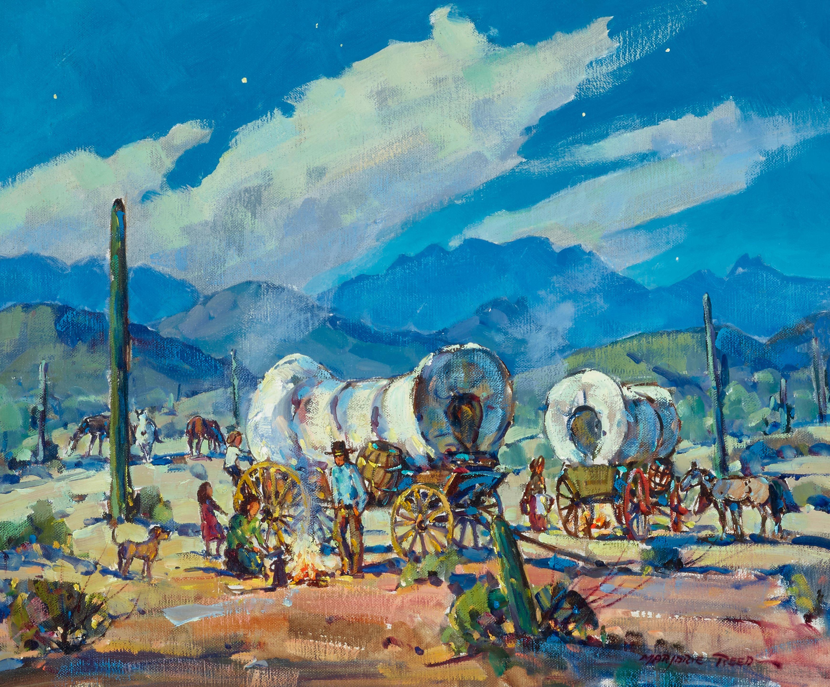 Marjorie Jane Reed - Evening Camp on the Old Southern Trail 20 x 24 in. framed 26 x 30 in.