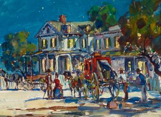 Marjorie Jane Reed - San Mateo House in Moonlight 9 x 12 in. framed 17 x 20 in.