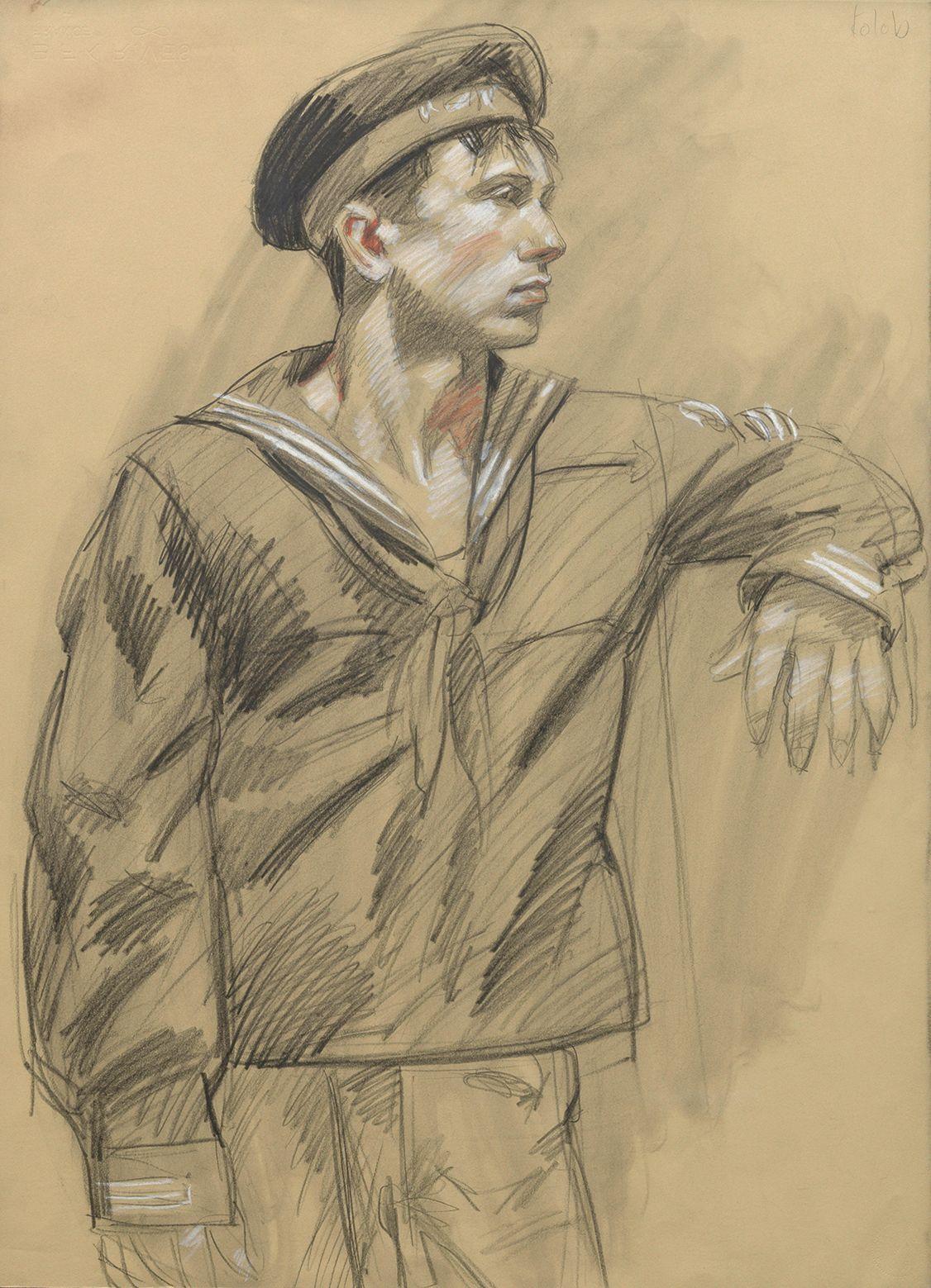 Mark Beard - Male Figure in Sailor Uniform and Two Male Nudes: A Double-Sided Work (MB 005F)