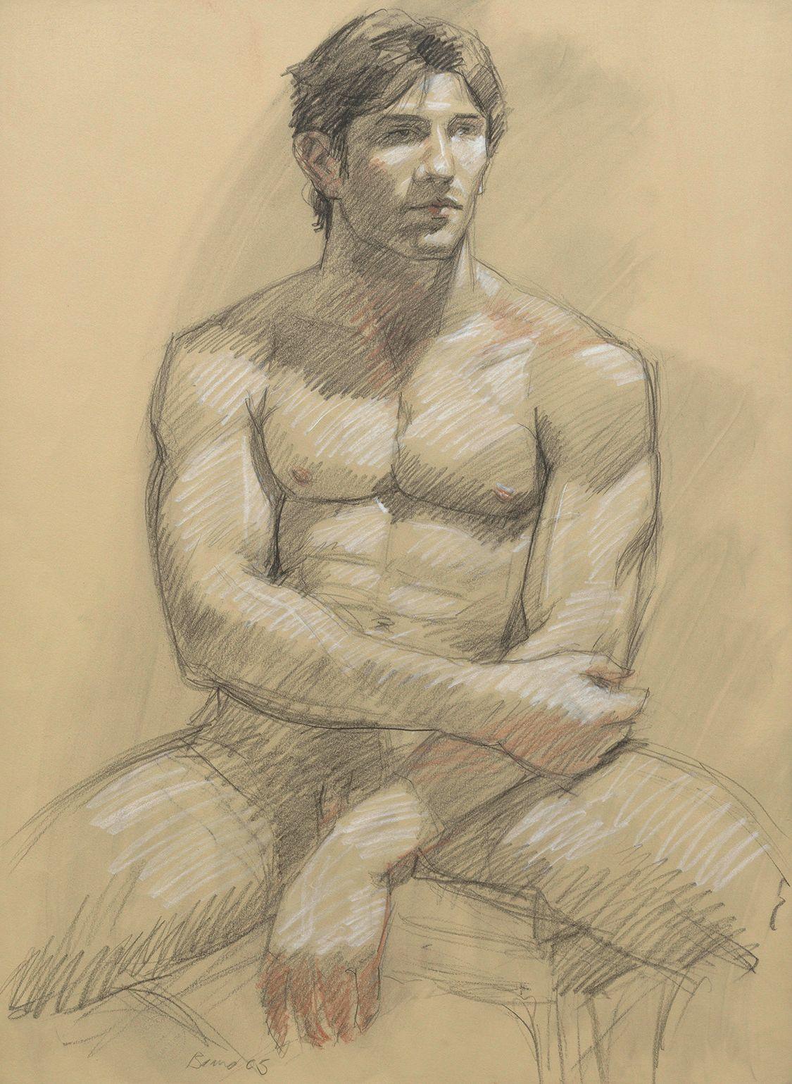 Mark Beard - Male Nude Seated with Arms Crossed and Male Nude Leaning on Elbow: A Double-Sided Work (MB 003F)