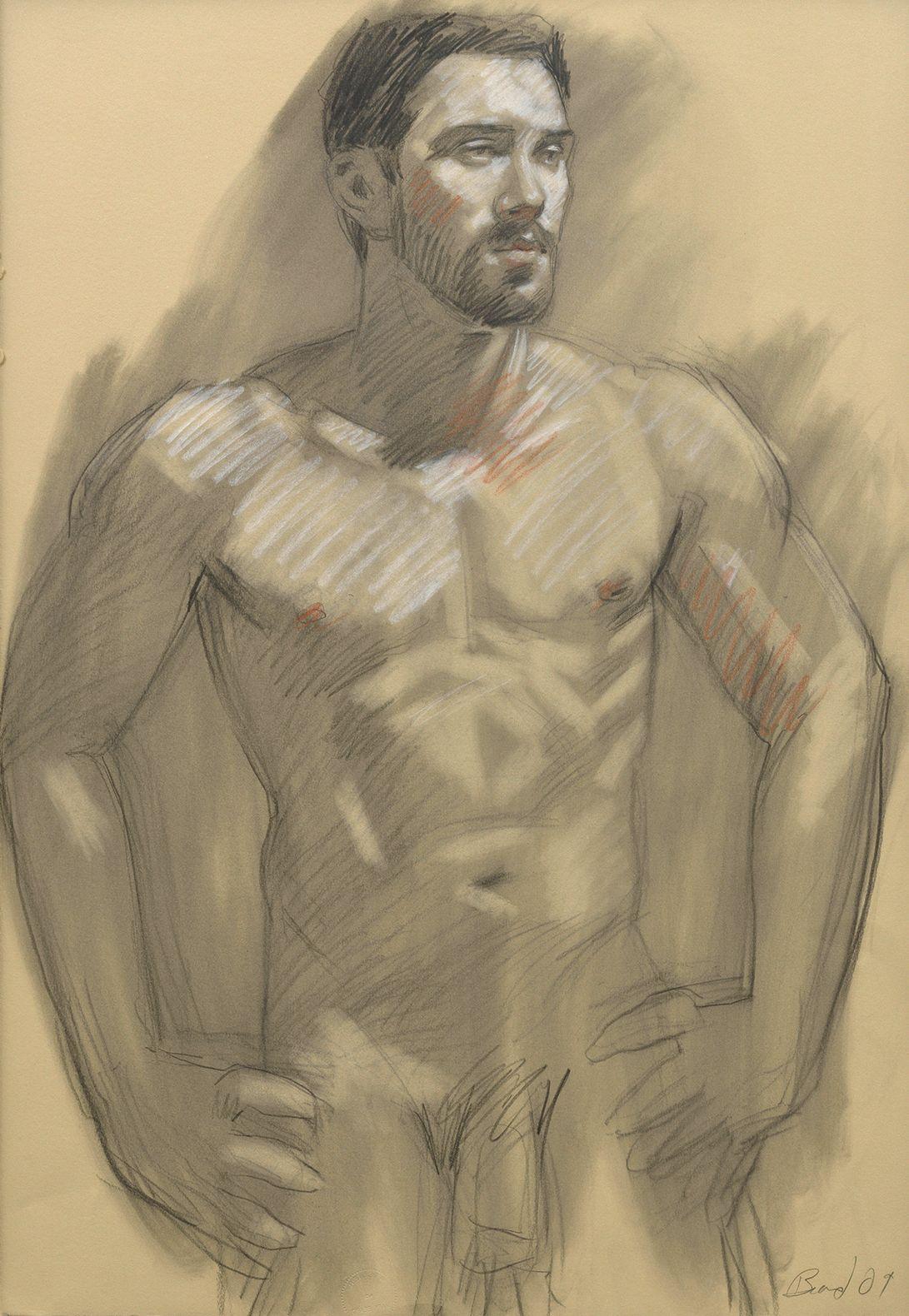 Mark Beard - Male Nude with Hands on Hips and Shirtless Male Figure Seated: A Double-Sided Work (MB 021B)