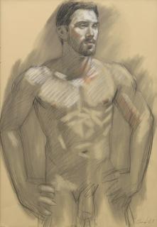 Mark Beard - Male Nude with Hands on Hips and Shirtless Male Figure Seated: A Double-Sided Work (MB 021B)